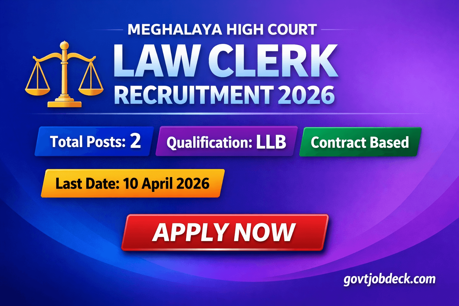 High Court of Meghalaya Law Clerk Recruitment 2026