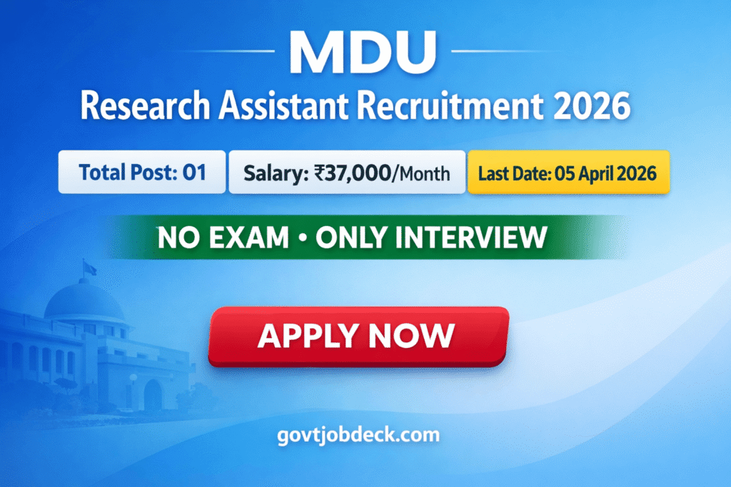 MDU Rohtak Research Assistant Recruitment 2026-govtjobdeck