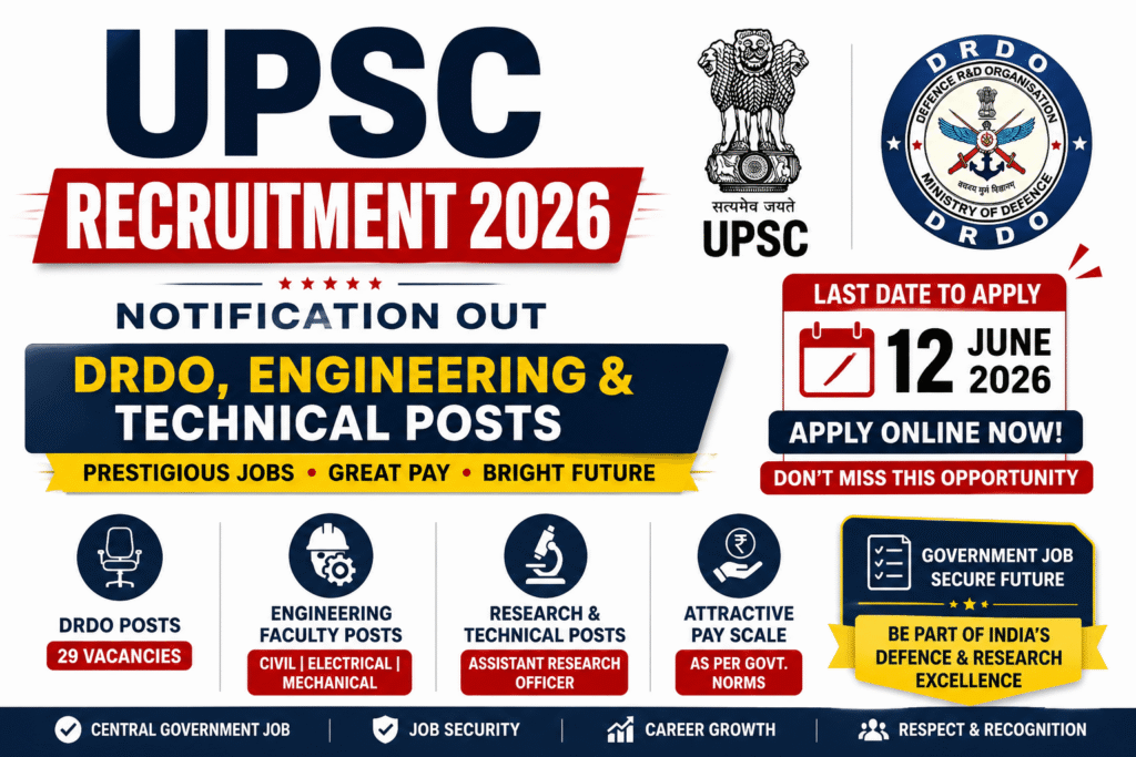 UPSC Recruitment 2026 Out for DRDO, Engineering Technical Posts