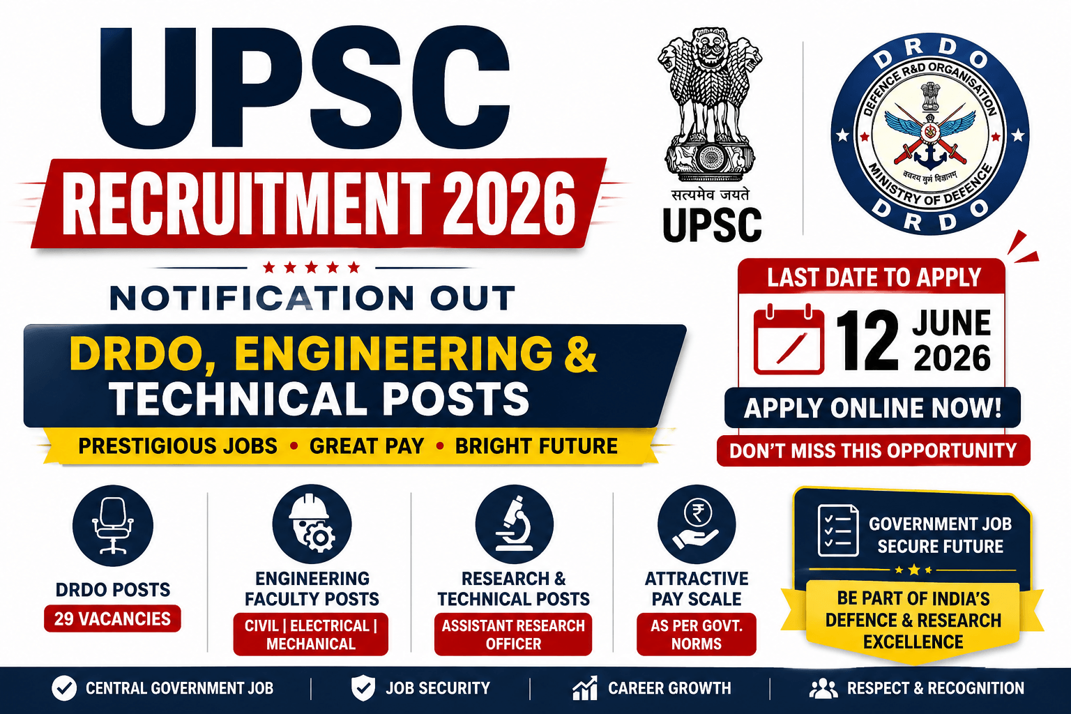 UPSC Recruitment 2026 Out for DRDO, Engineering Technical Posts