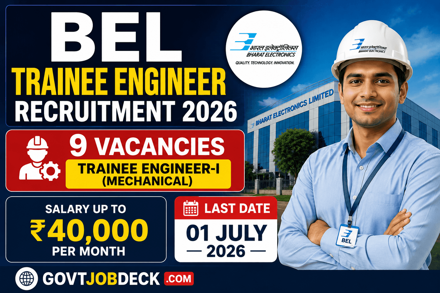 BEL Trainee Engineer Recruitment 2026: 9 Mechanical Vacancies, Salary Up to ₹40,000