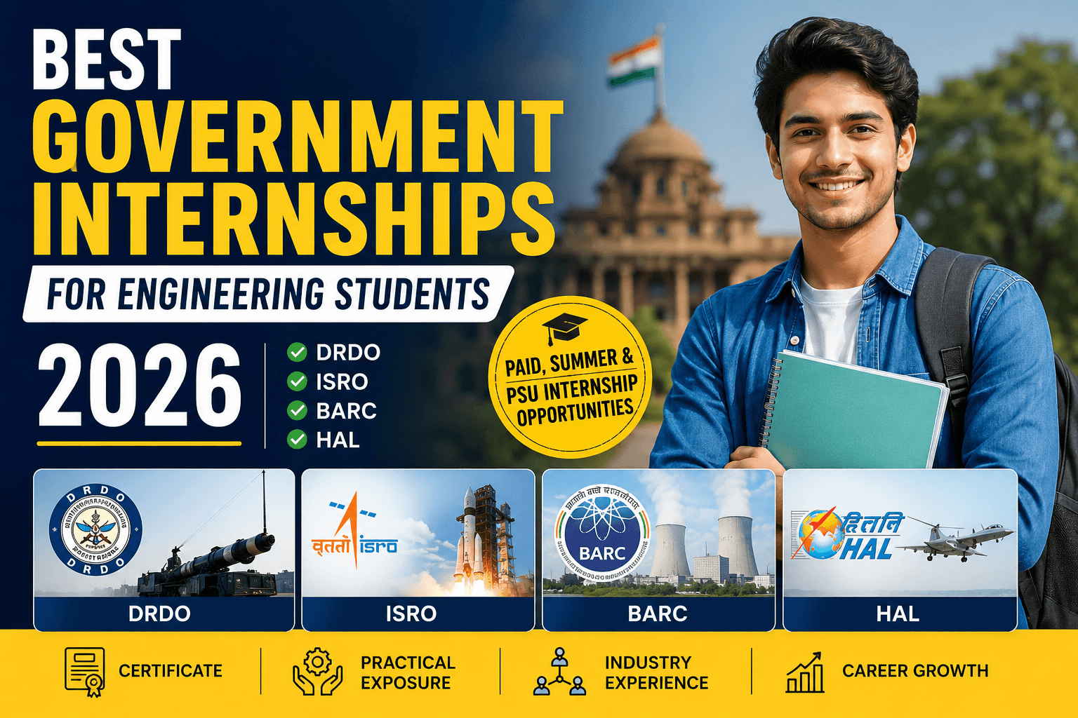 Best Government Internships for Engineering Students 2026: DRDO, ISRO, BARC & HAL