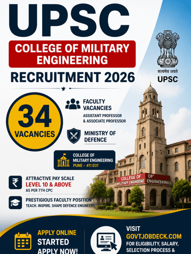 UPSC College of Military Engineering Recruitment 2026 | 34 Posts