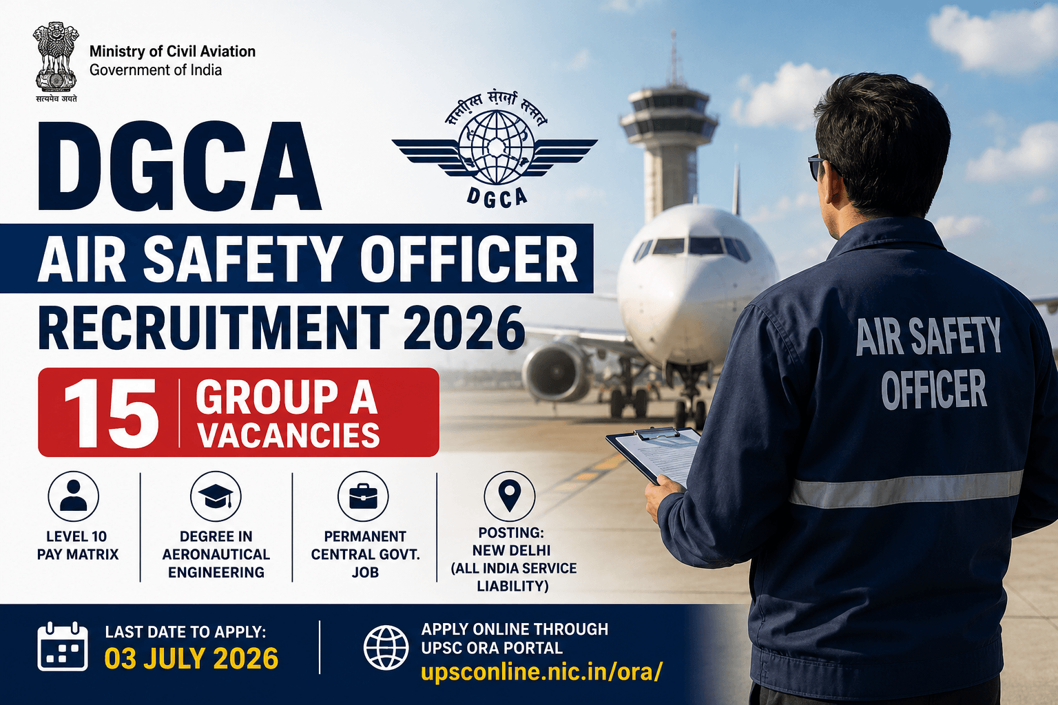 UPSC DGCA Air Safety Officer Recruitment 2026 Out for 15 Posts, Salary Level 10