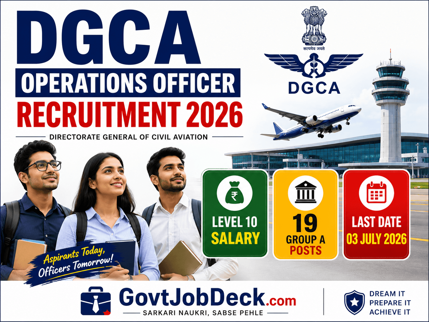 DGCA Operations Officer Recruitment 2026: 19 UPSC Group A Vacancies, Level 10 Salary