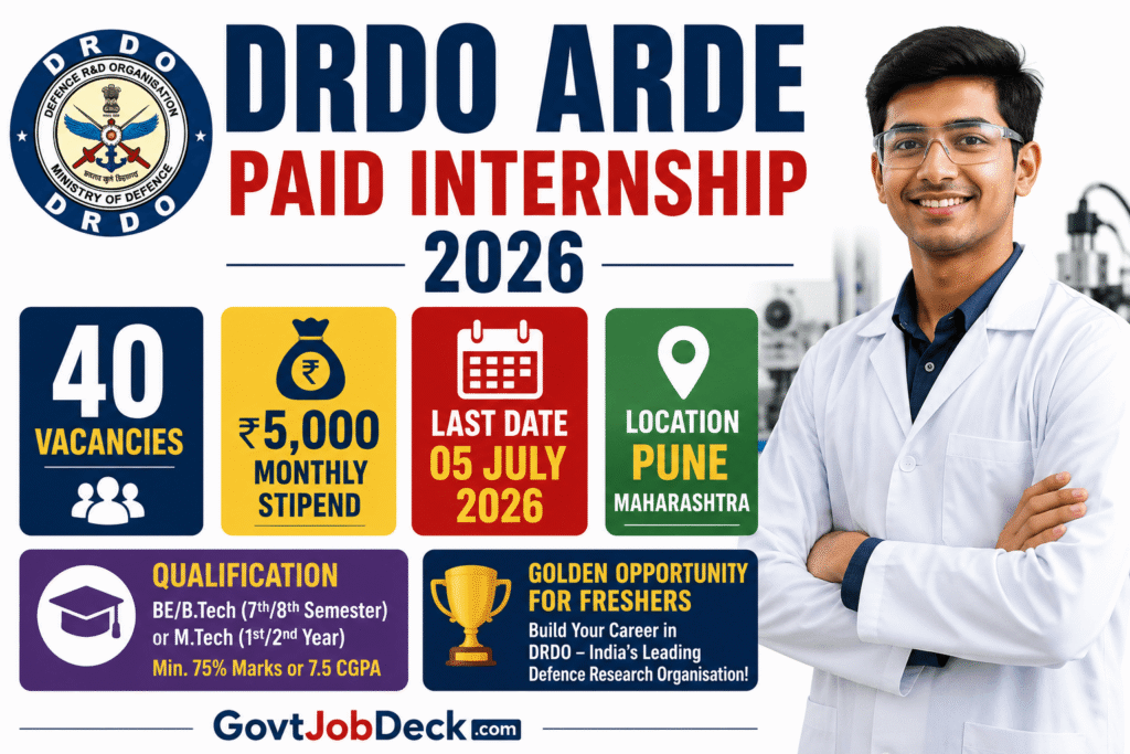 DRDO ARDE Paid Internship 2026: 40 Engineering Vacancies, ₹5,000 Stipend, Apply Before 05 July