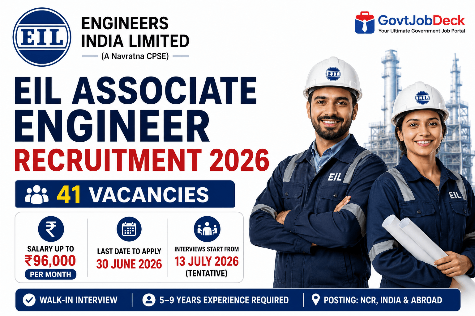EIL Associate Engineer Recruitment 2026: 41 Vacancies, Salary Up to ₹96,000, Apply Online