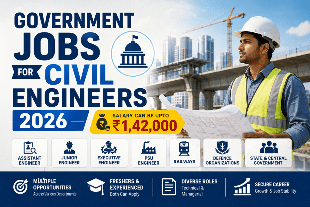 Government Jobs for Civil Engineers 2026: Top Recruitments, Salary Up to ₹1.42 Lakh & Career Options