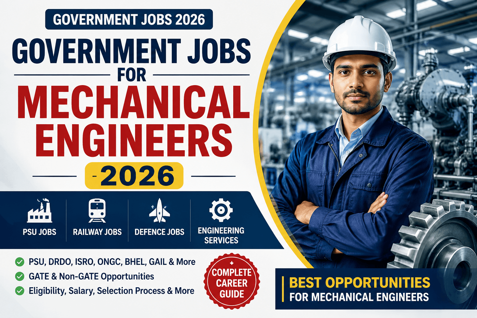 Government Jobs for Mechanical Engineers 2026: PSU, Railway, DRDO & GATE Opportunities