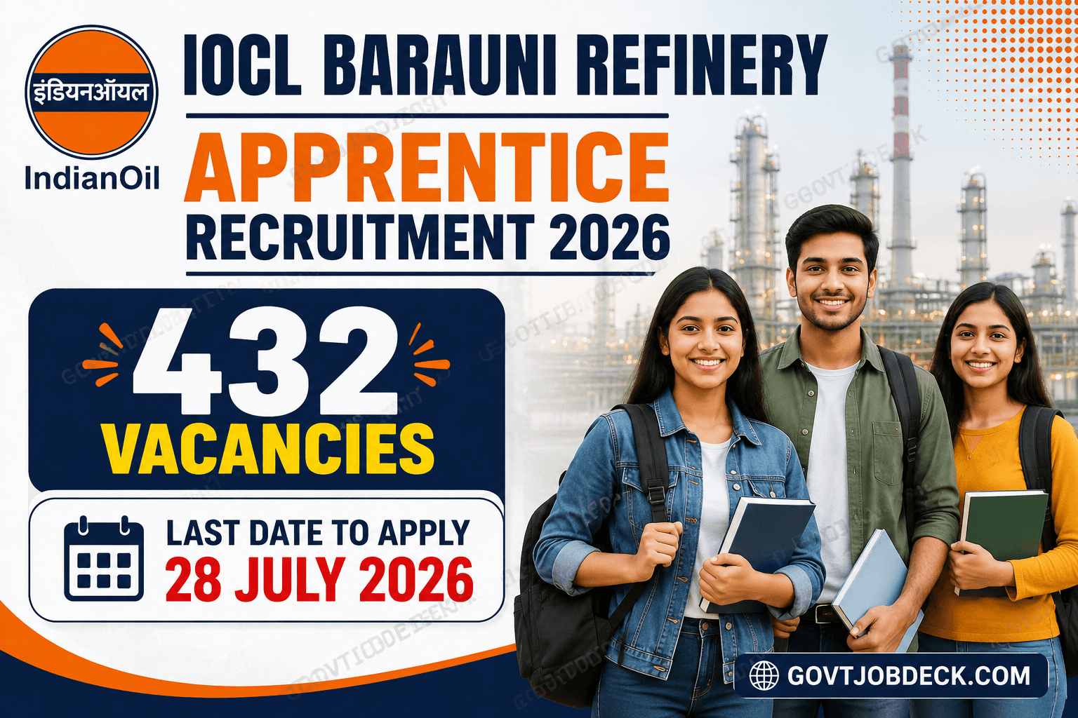 IOCL Barauni Refinery Apprentice Recruitment 2026 Out for 432 Vacancies | No Exam, Apply Online