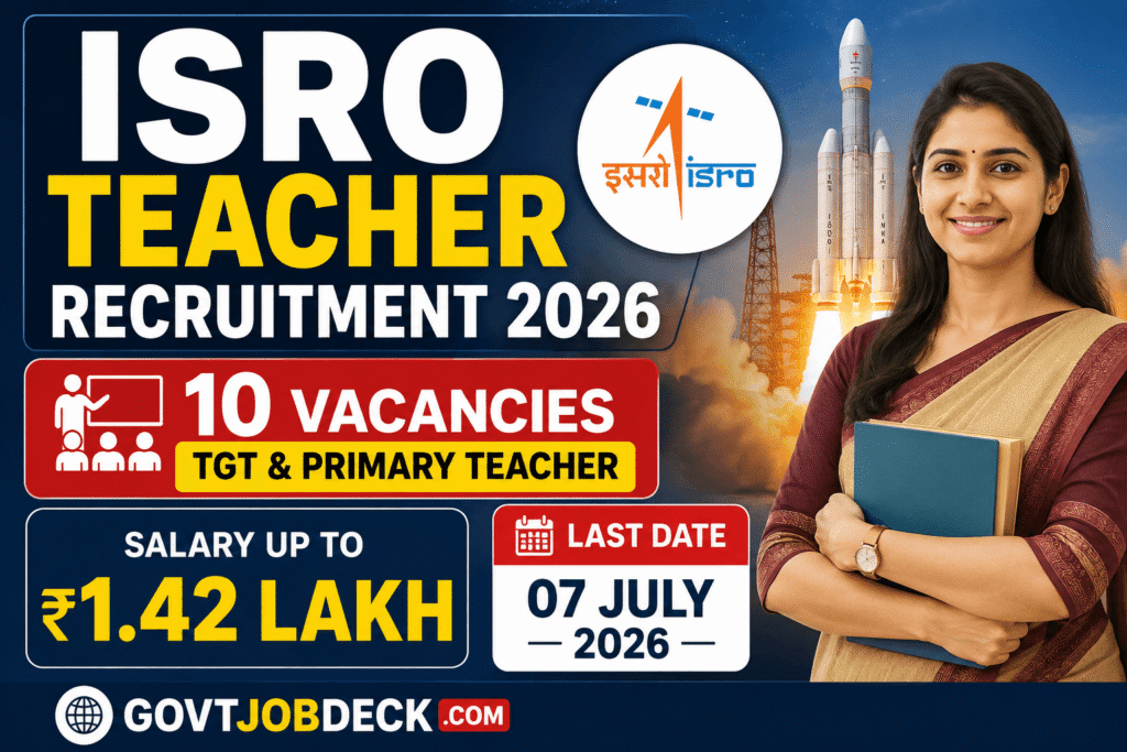ISRO Teacher Recruitment 2026: Salary Up to ₹1.42 Lakh, 10 Vacancies, Apply Before 07 July