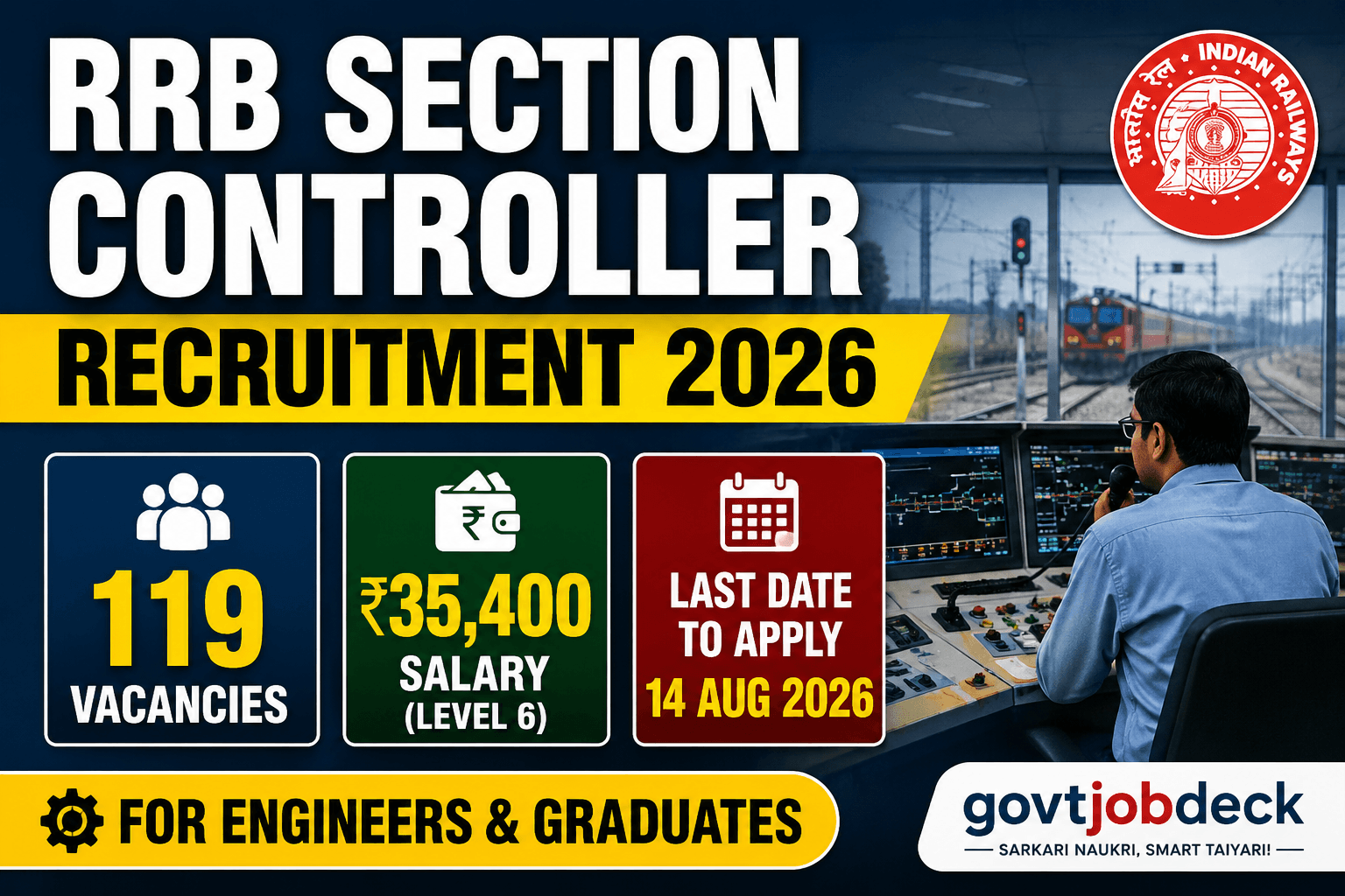 RRB Section Controller Recruitment 2026: 119 Vacancies, Salary ₹35,400, Apply Online | GovtJobDeck
