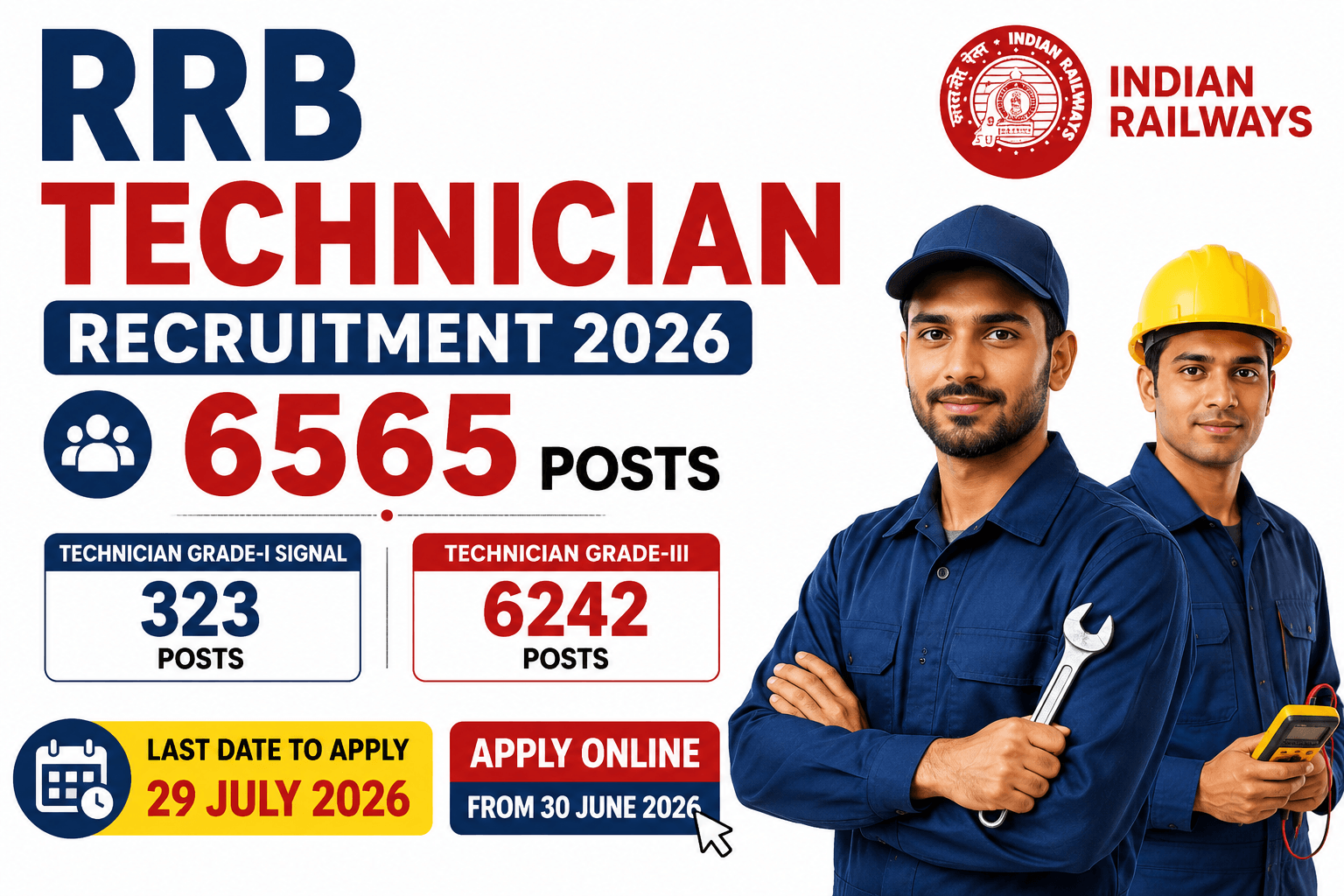 RRB Technician Recruitment 2026 Notification Out for 6565 Posts, Apply Online from 30 June | GovtJobDeck