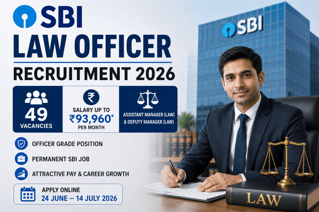 SBI Law Officer Recruitment 2026: 49 Vacancies, Salary ₹1 Lakh+, Last Date 14 July