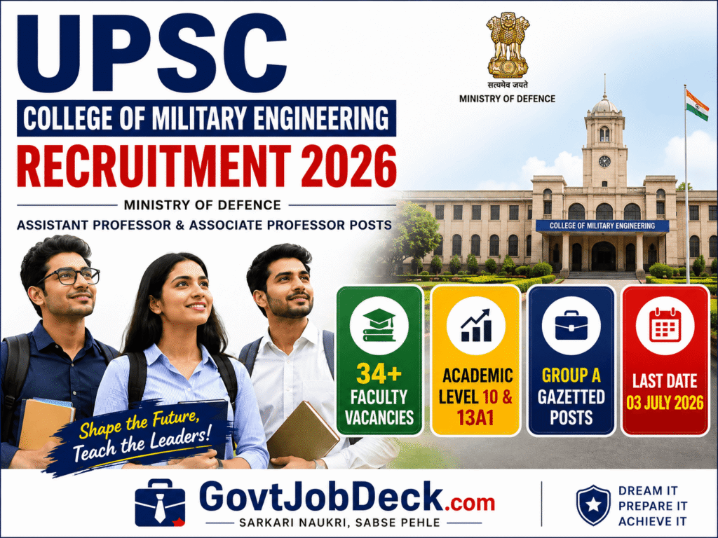 UPSC College of Military Engineering Recruitment 2026: 34 Faculty Vacancies in Pune