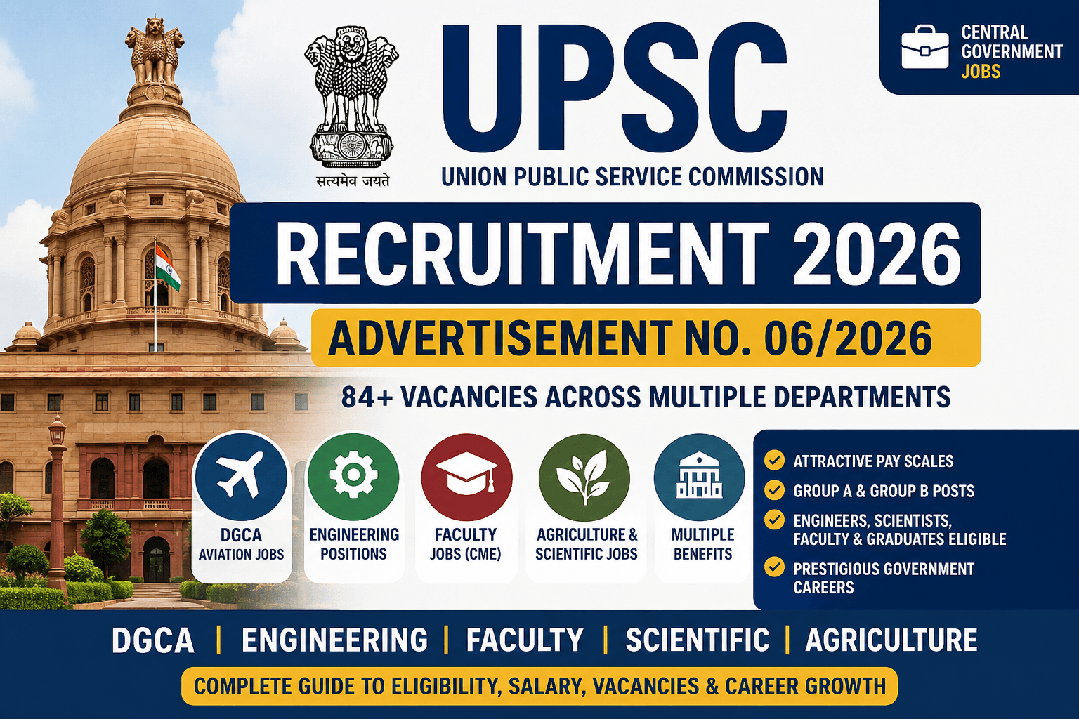 UPSC Recruitment 2026: 84+ DGCA, Engineering, Faculty & Scientific Vacancies