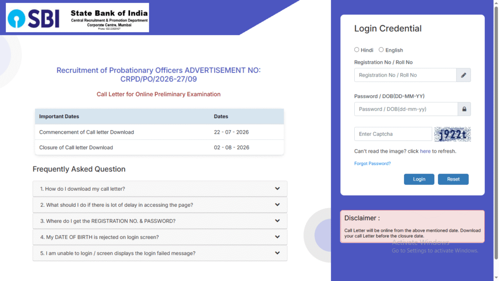 SBI PO Admit Card 2026 Out: Download Prelims Call Letter Now