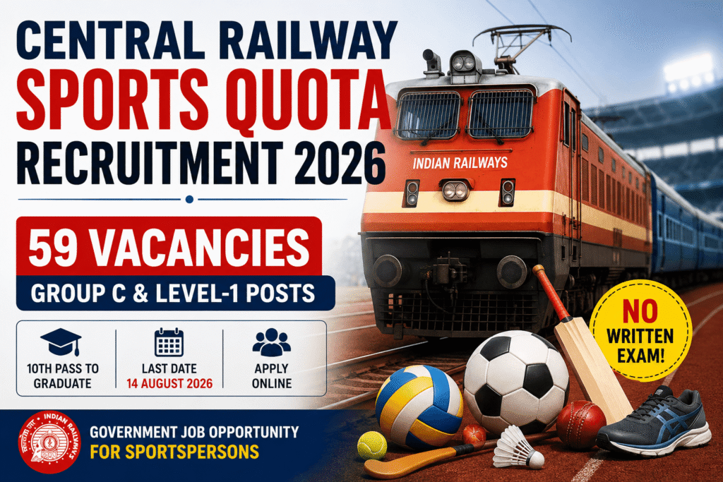RRC Central Railway Sports Quota Recruitment 2026 | Apply for 59 Posts
