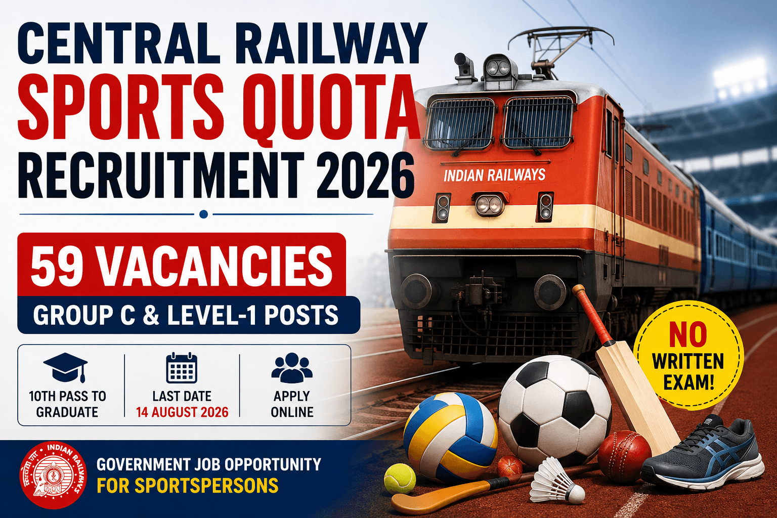 RRC Central Railway Sports Quota Recruitment 2026 | Apply for 59 Posts