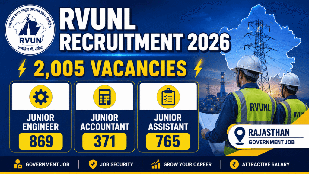 RVUNL Recruitment 2026: 2,005 Vacancies for Junior Engineer, Accountant & Junior Assistant