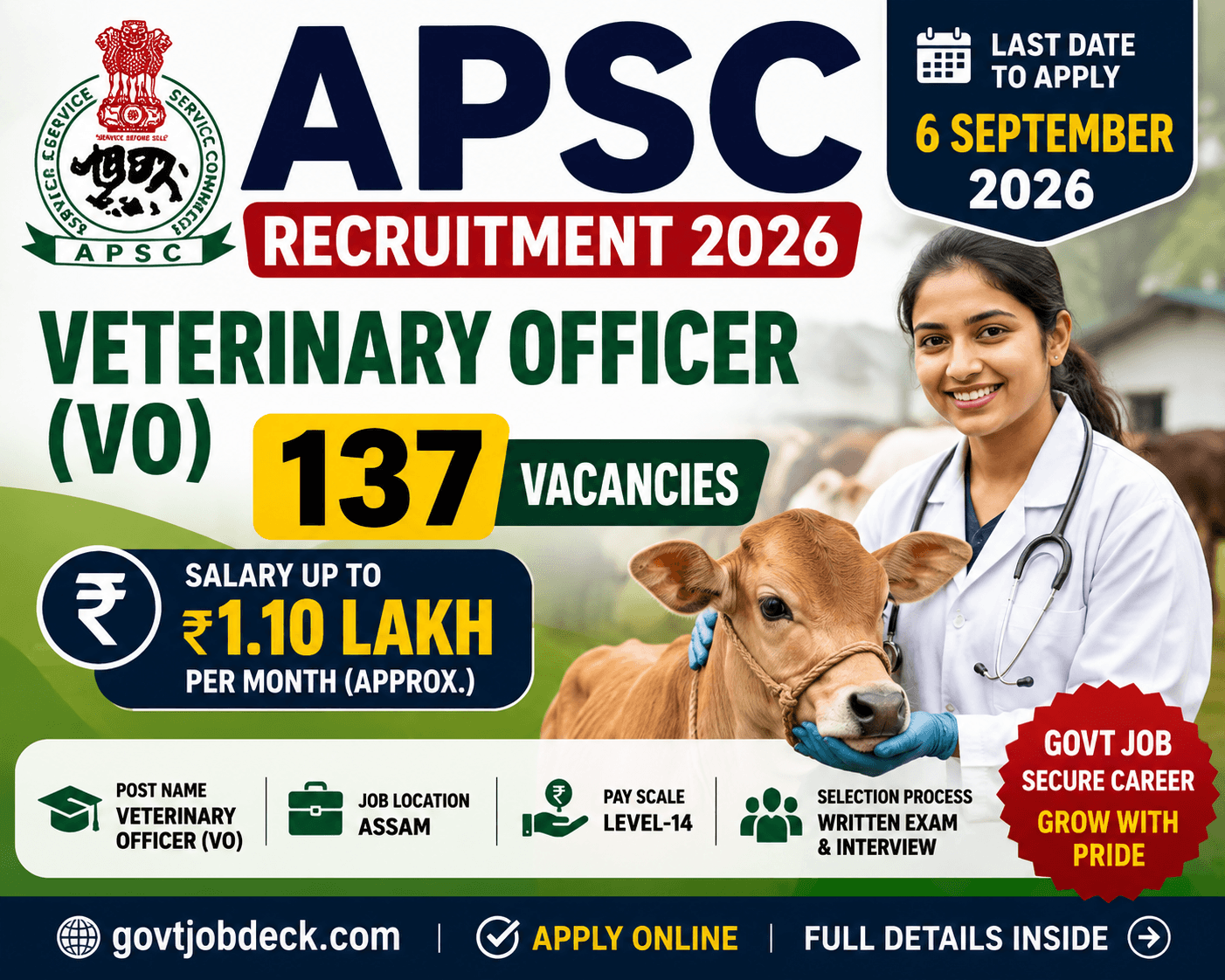 APSC Recruitment 2026 Out for 137 VO Vacancies – Apply Before 6 September (Salary Rs. 30000-110000)