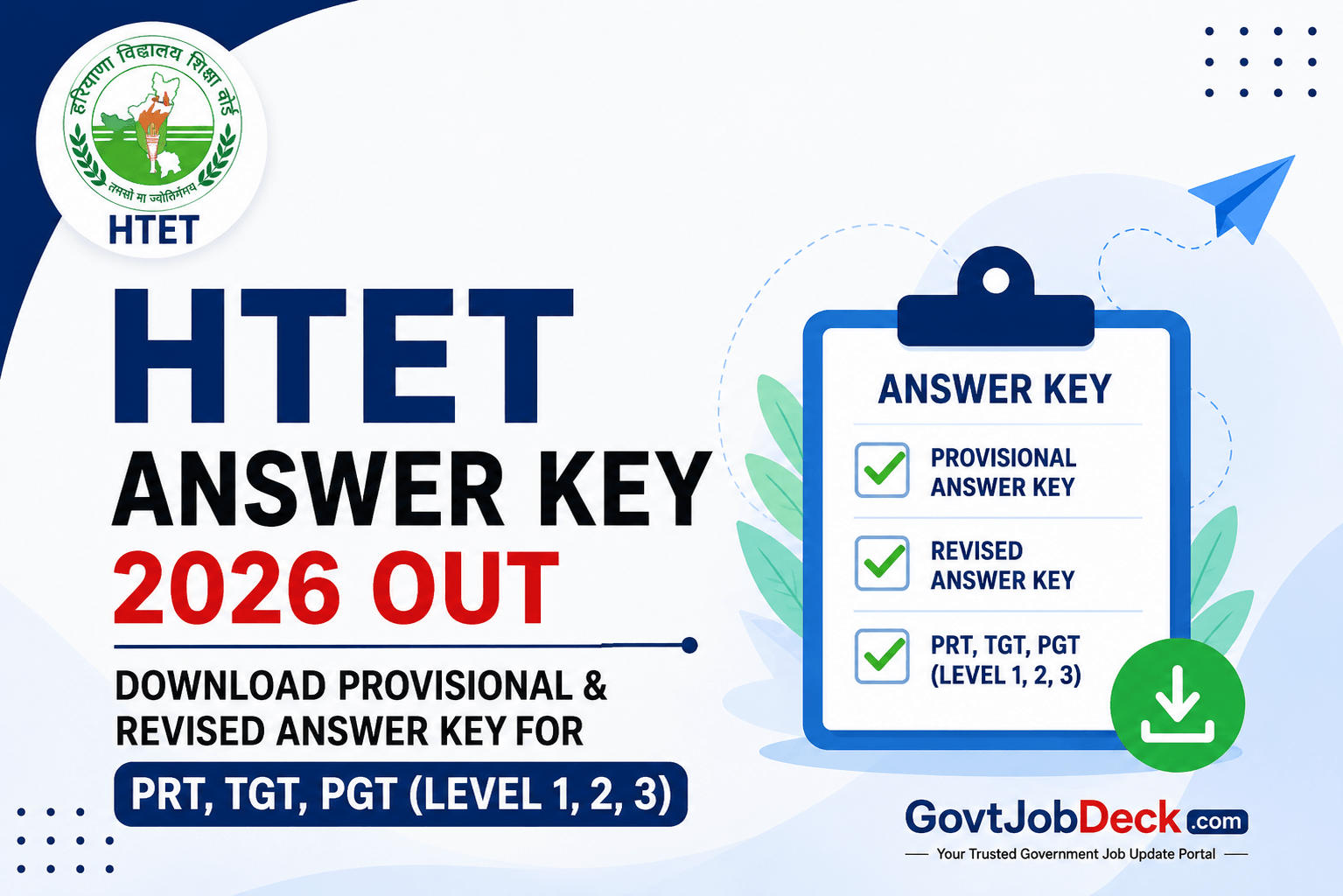 HTET Answer Key 2026 Out – Download PRT, TGT, PGT Provisional Key