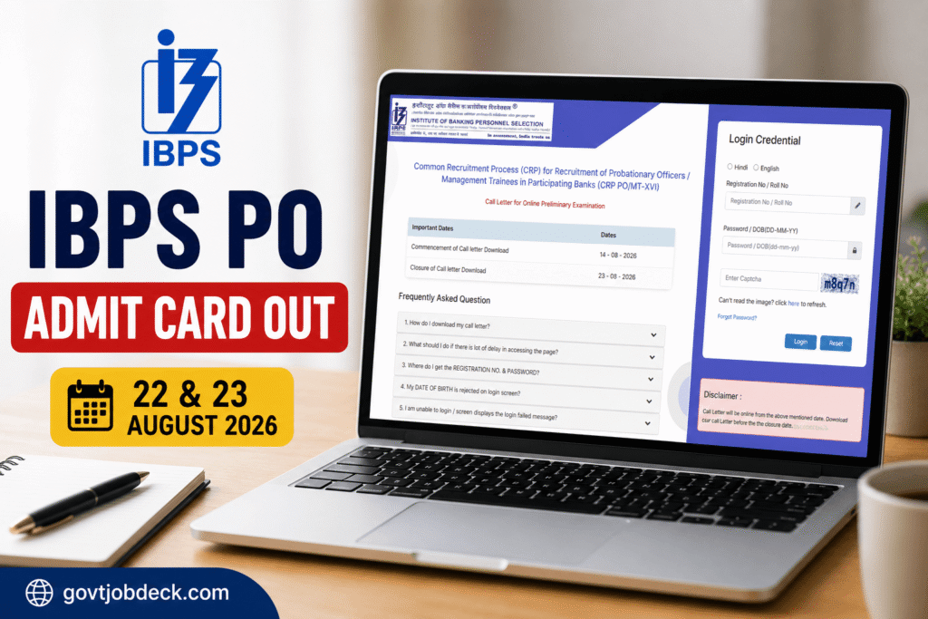 IBPS PO Admit Card 2026 released for Prelims exam