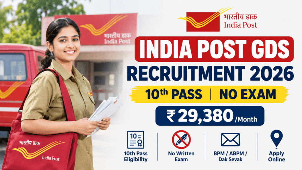India Post GDS Recruitment 2026 for 10th pass candidates