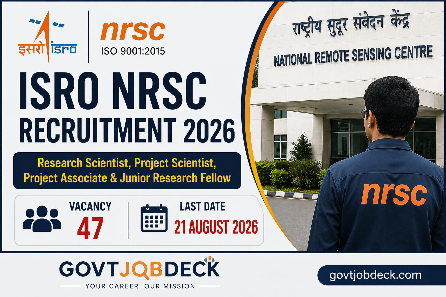 ISRO NRSC Recruitment 2026 Out: 47 Scientist & JRF Vacancies – Apply Before 21 August