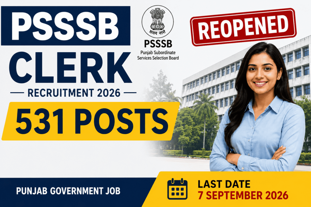 PSSSB Clerk Recruitment 2026 Reopened – 531 Posts