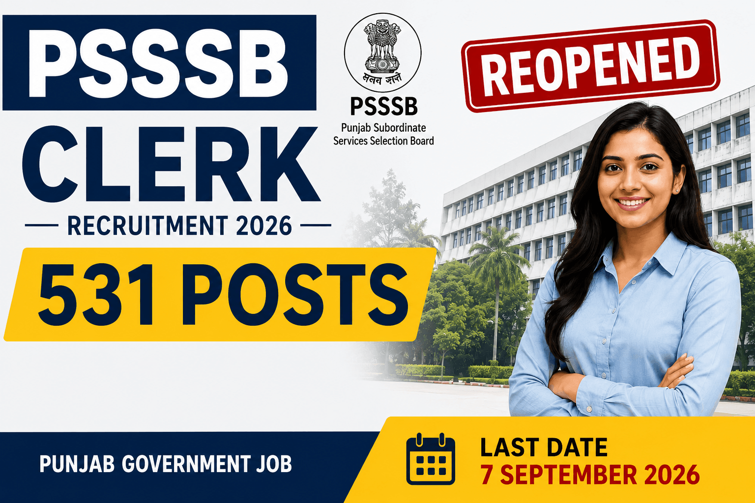 PSSSB Clerk Recruitment 2026 Reopened – 531 Posts