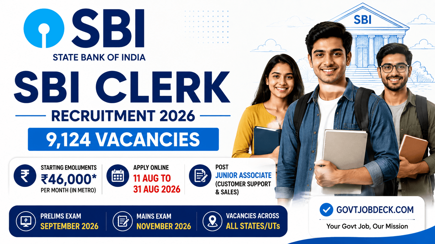 SBI Clerk Recruitment 2026 for 9,124 Junior Associate vacancies