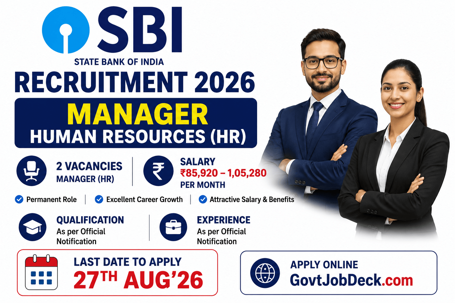 SBI SCO Recruitment 2026 Advt 12 – 2 HR Manager Vacancies