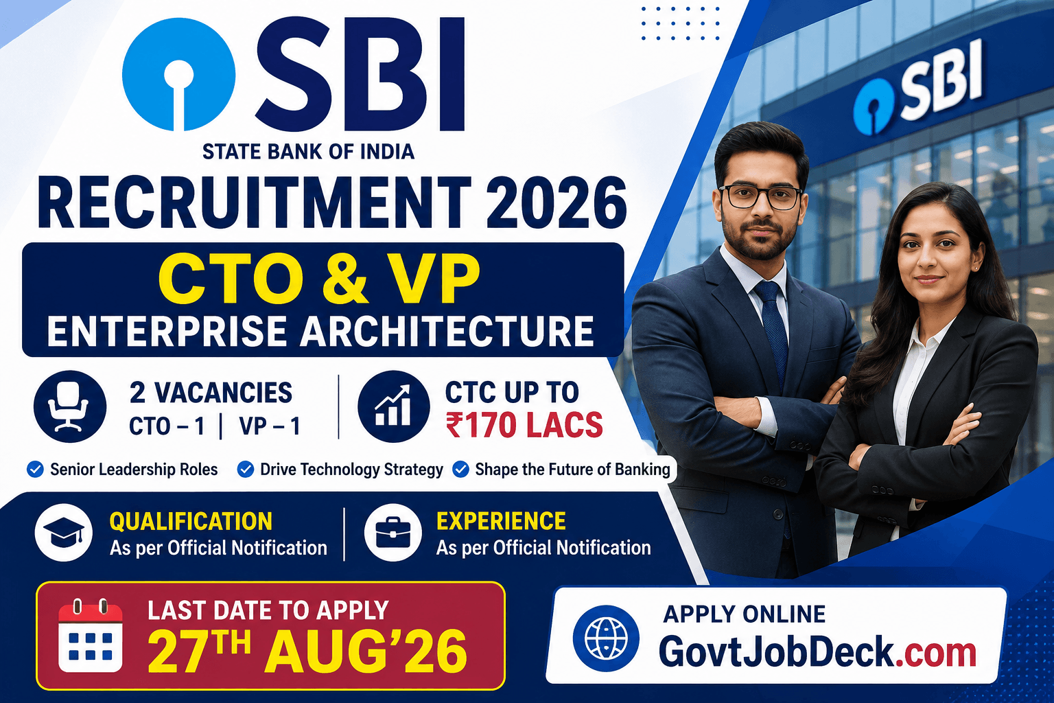 SBI SCO Recruitment 2026 Advt 13 – 2 CTO & VP Vacancies