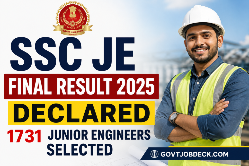 SSC JE Final Result 2025 Declared: 1731 Junior Engineers Selected – Check Cutoff