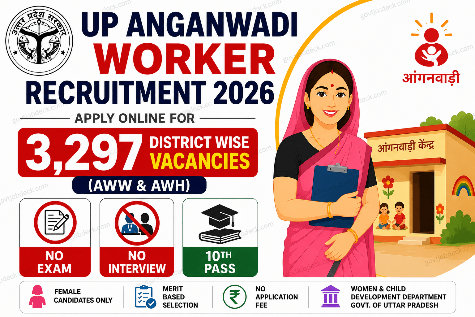 UP Anganwadi Recruitment 2026 – 3,297 AWW/AWH Vacancies, Apply Online