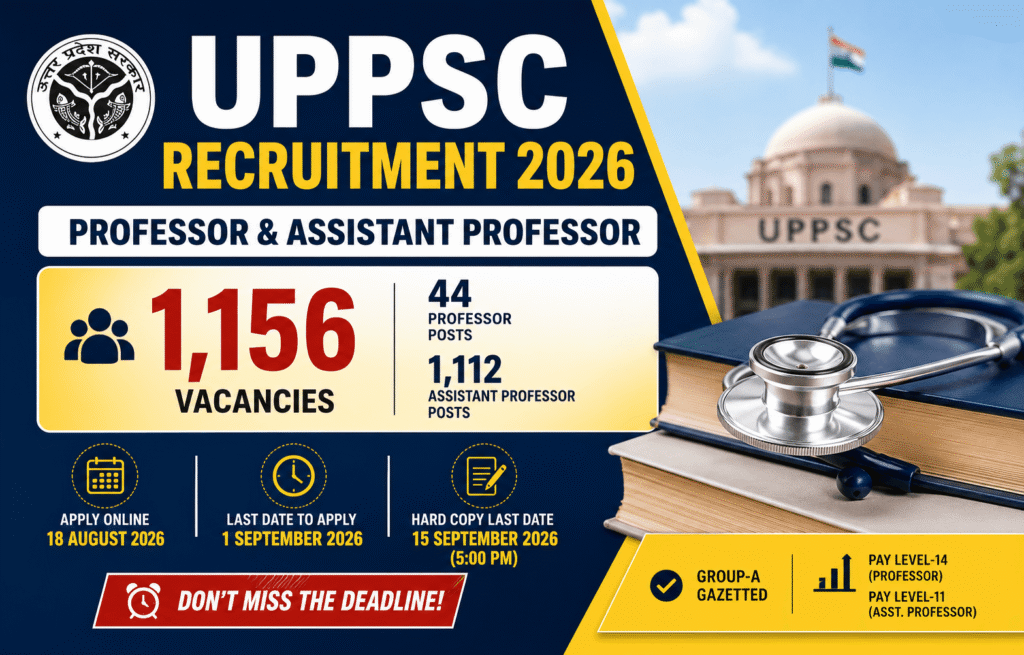 UPPSC Recruitment 2026 for 1,156 Professor and Assistant Professor posts