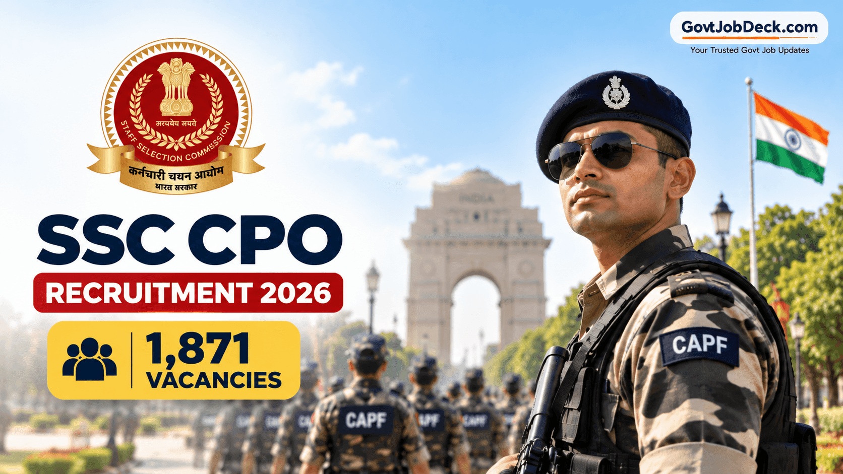 SSC CPO Recruitment 2026 with 1,871 Sub-Inspector vacancies