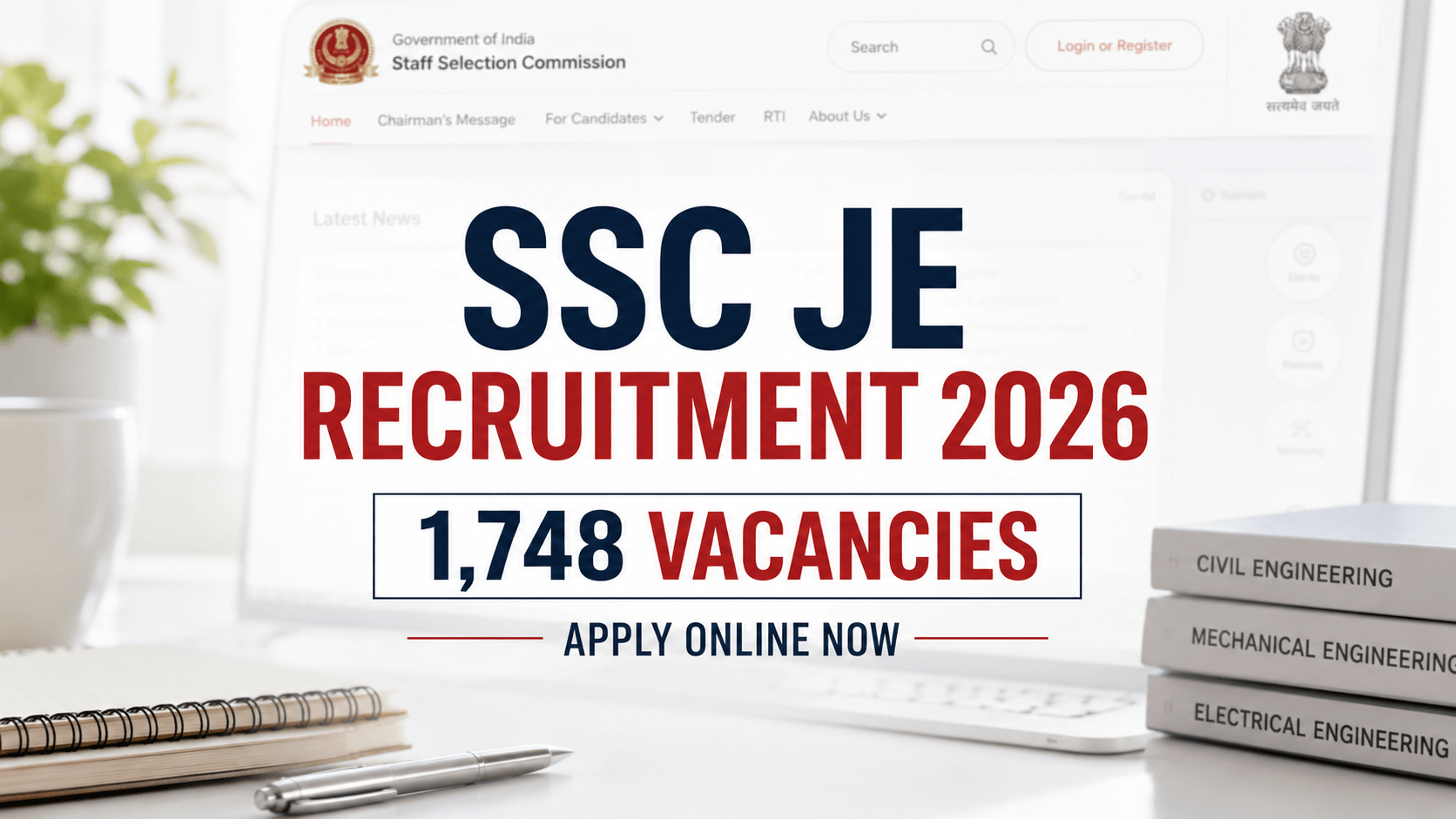 SSC JE Recruitment 2026 notification for 1,748 vacancies