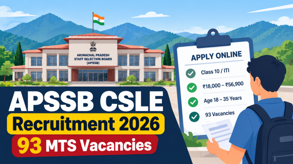 APSSB CSLE Recruitment 2026 illustration showing 93 MTS vacancies, eligibility and salary details