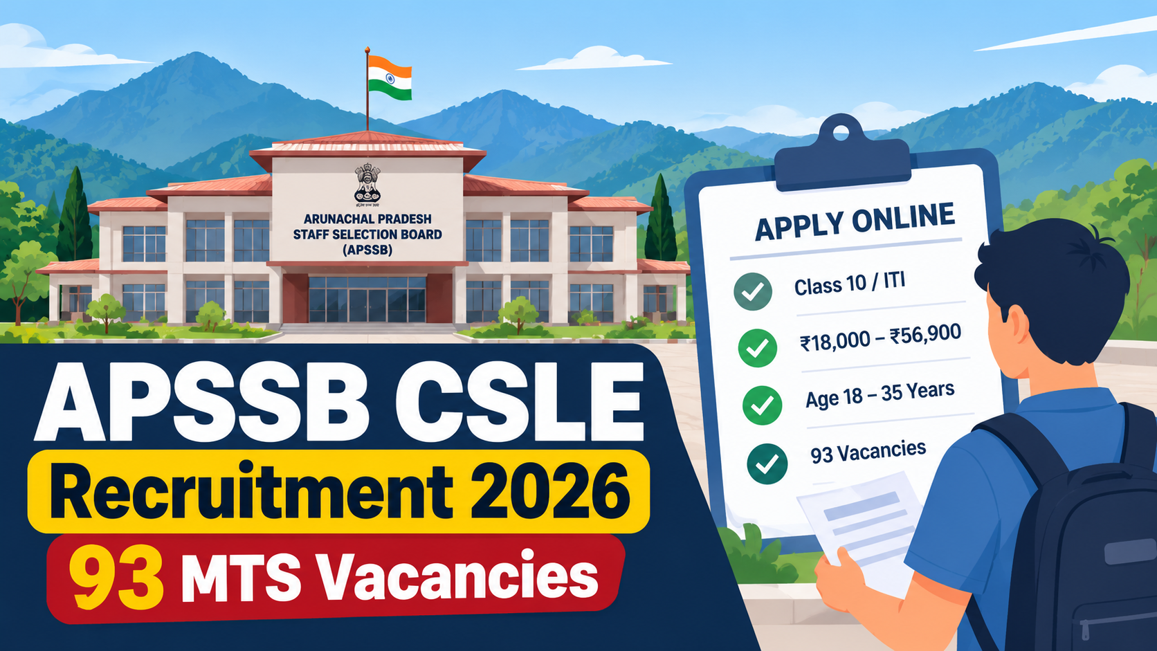 APSSB CSLE Recruitment 2026 illustration showing 93 MTS vacancies, eligibility and salary details