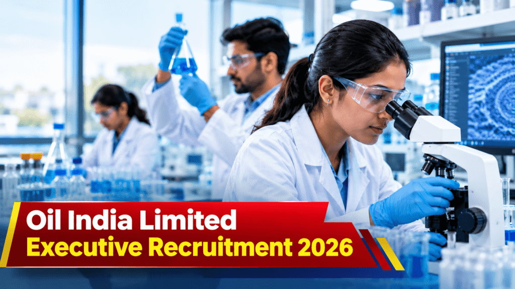 Oil India Limited Executive Recruitment 2026 featuring researchers in a laboratory